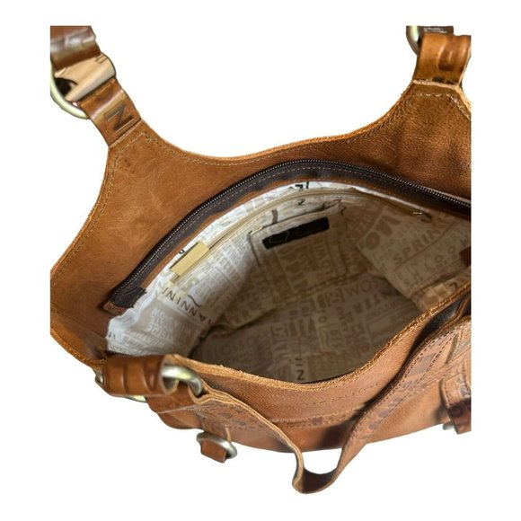 Nannini Leather Shoulder Bag Embossed Leather Chunky Silver Colored Accent Retro - Picture 4 of 7